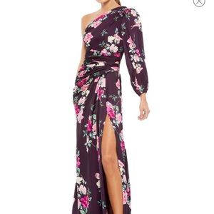Mac Duggal Floral One-Shoulder Gown